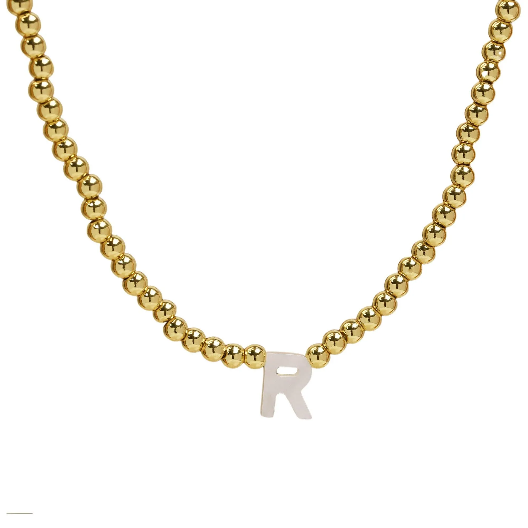 Initial Gold Bead Shell Necklace