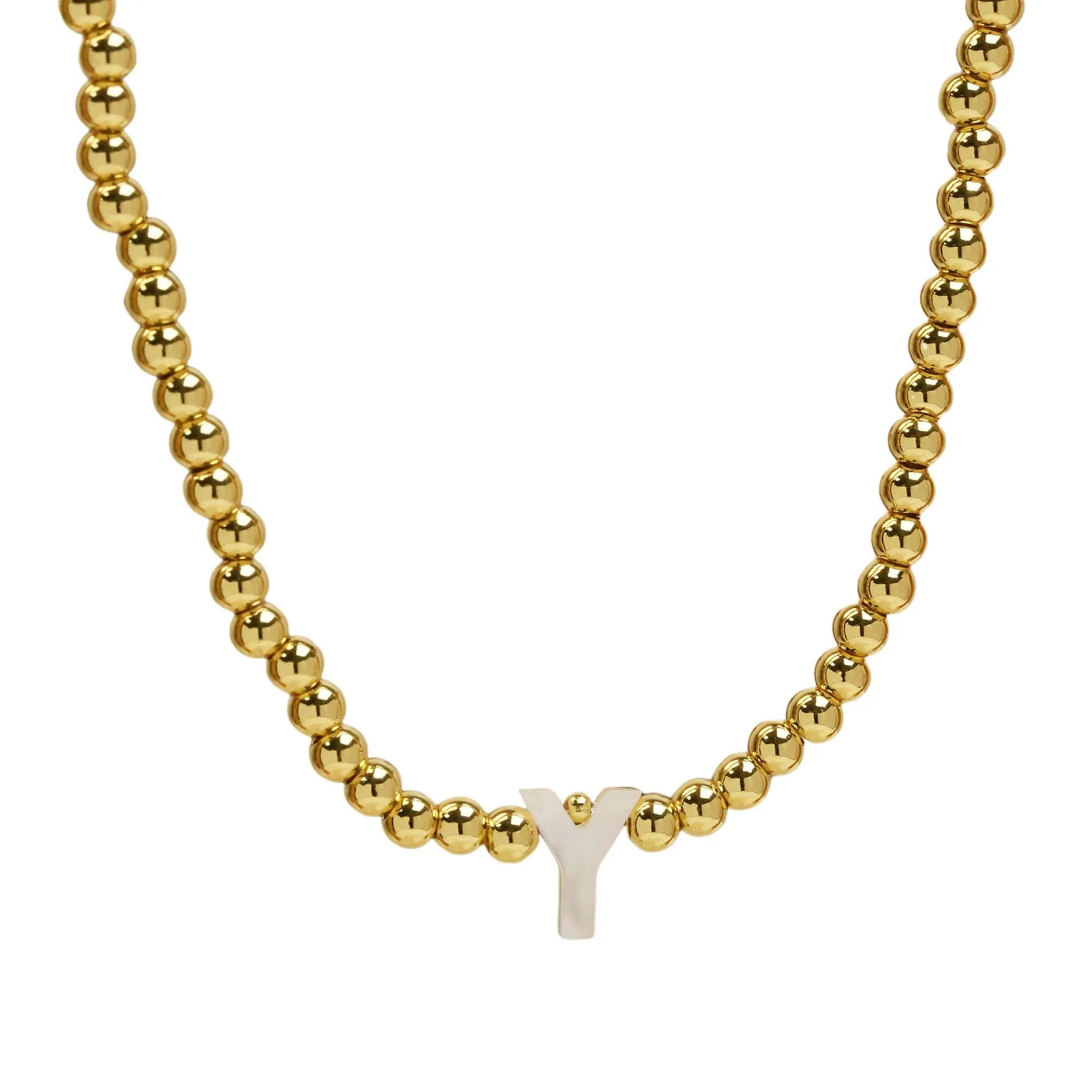 Initial Gold Bead Shell Necklace