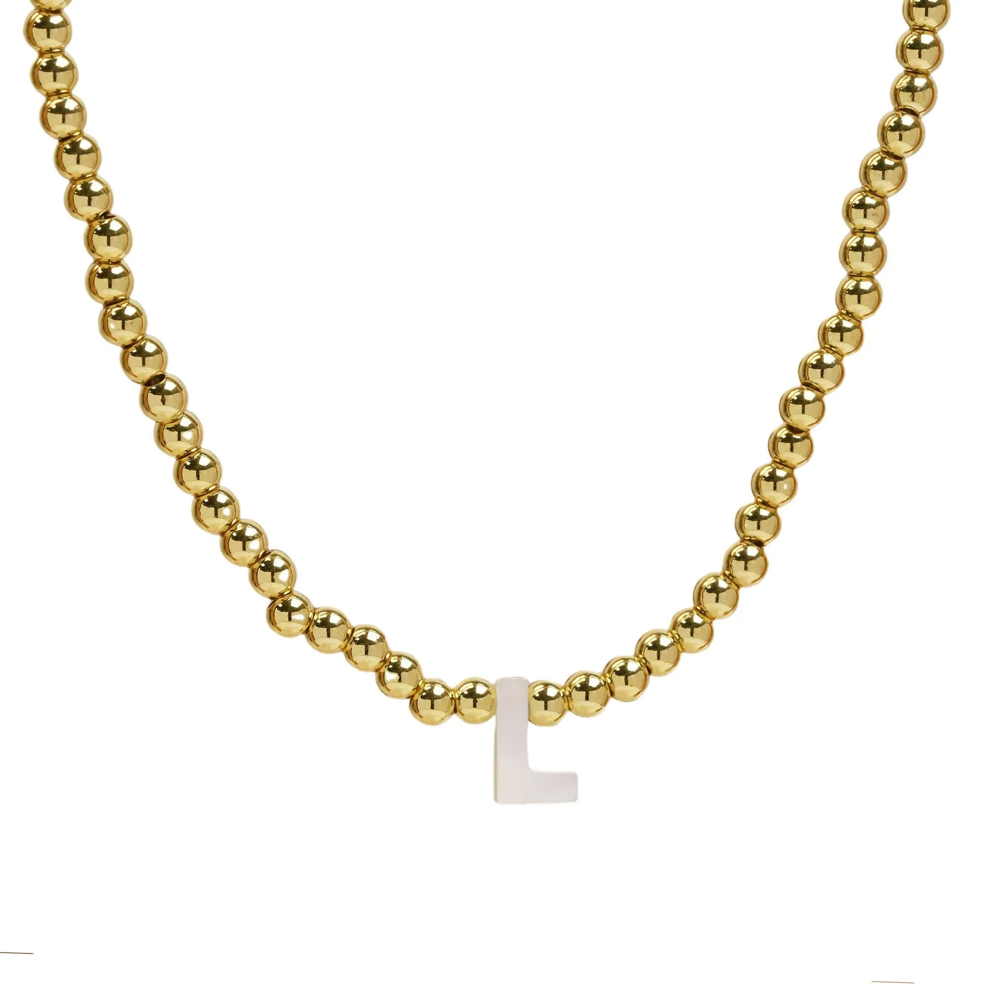 Initial Gold Bead Shell Necklace