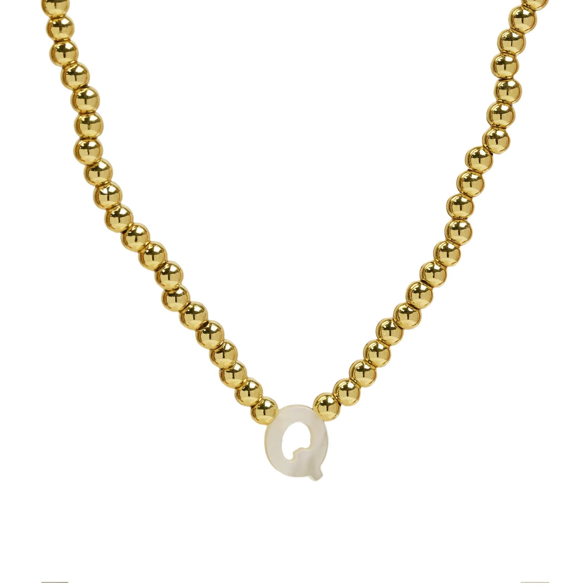 Initial Gold Bead Shell Necklace