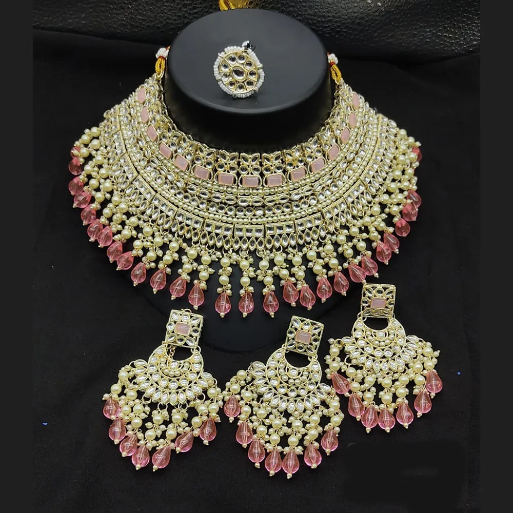 JewelMaze Gold Plated Kundan Stone And Pearls Choker Necklace Set