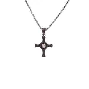 Keith Jack Sterling Silver Raw Diamond .08ctw Black Rhodium Cross Pendant