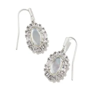 Kendra Scott Lee Crystal Frame Drop Earrings Silver Ivory Mother Of Pearl