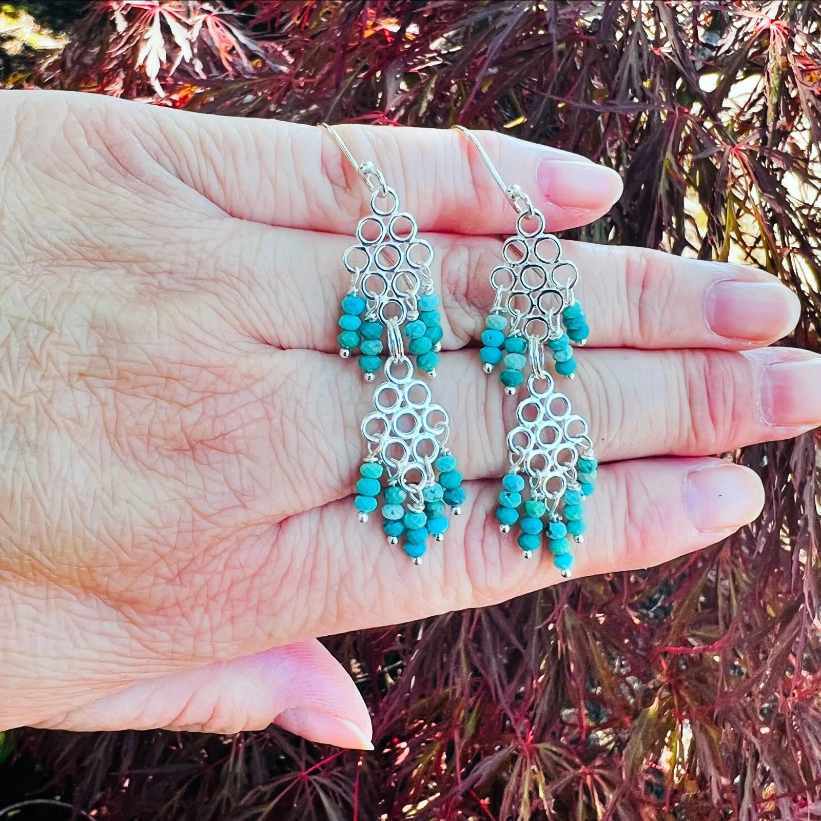 Kingman Turquoise and Sterling Silver Chandelier Earrings