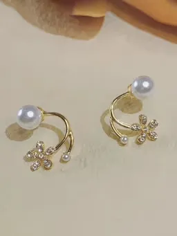 Korean Floral Pearl Stud Earrings - Beautifully Crafted Adornments