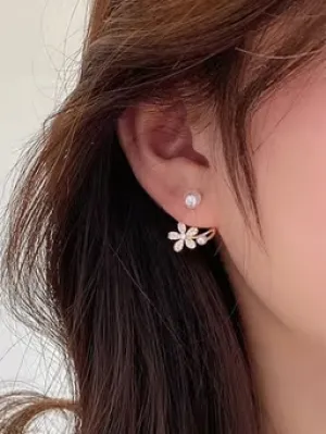 Korean Floral Pearl Stud Earrings - Beautifully Crafted Adornments