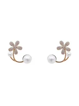 Korean Floral Pearl Stud Earrings - Beautifully Crafted Adornments