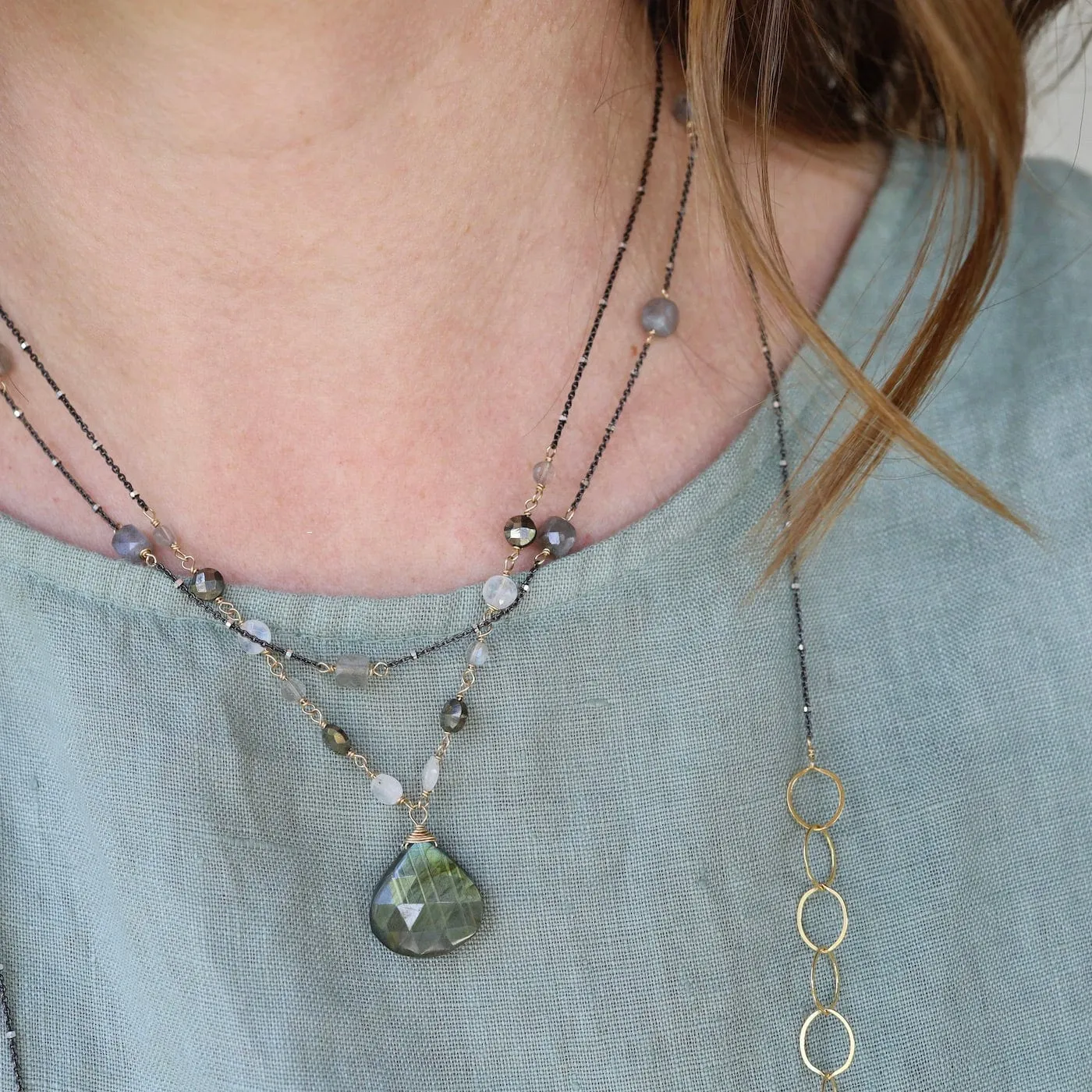 Labradorite Cube Station Necklace