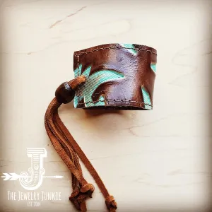 **Leather Cuff w/ Adjustable Tie in Turquoise Laredo 002c