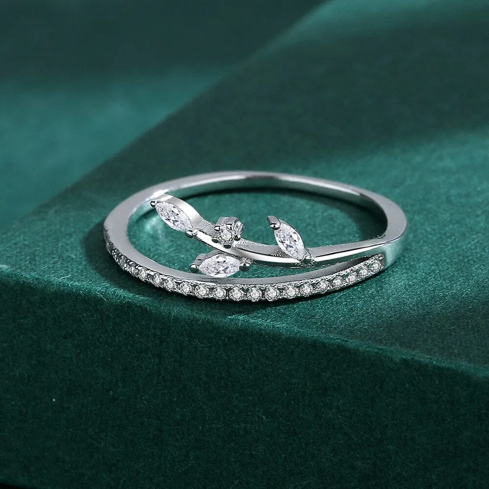 Leaves and Branches Diamond Silver Ring