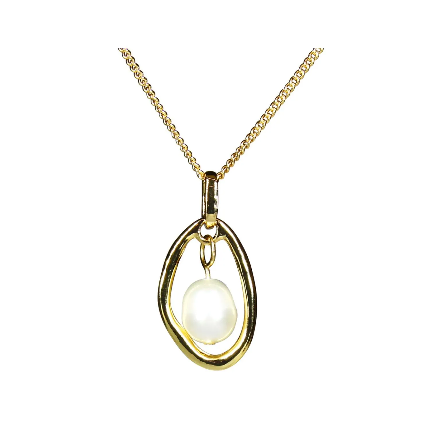 Lila Jewellery Gold Irregular Hoop With Pearl Pendant