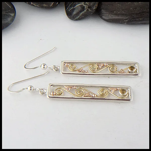 Long Drop Earrings in Gold & Silver with Citrine