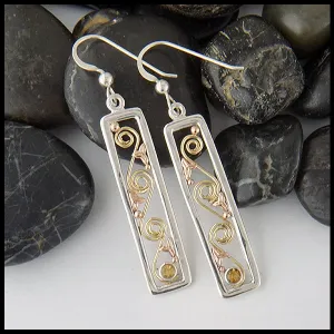 Long Drop Earrings in Gold & Silver with Citrine