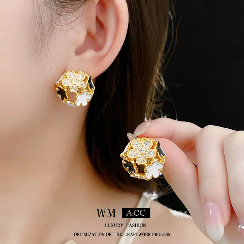 Luxurious Flower Flower Copper Oil Dripping Earrings