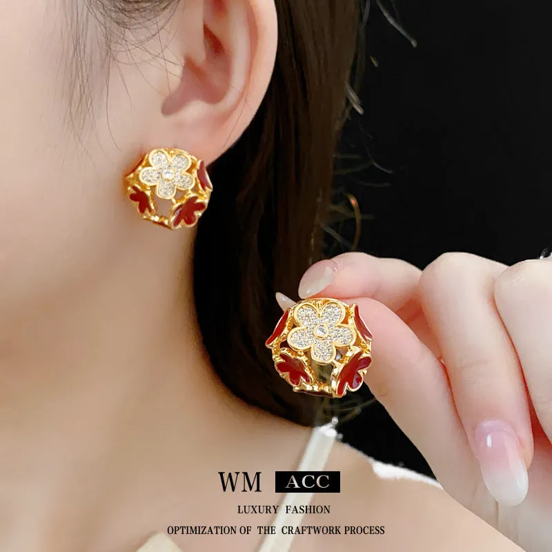 Luxurious Flower Flower Copper Oil Dripping Earrings