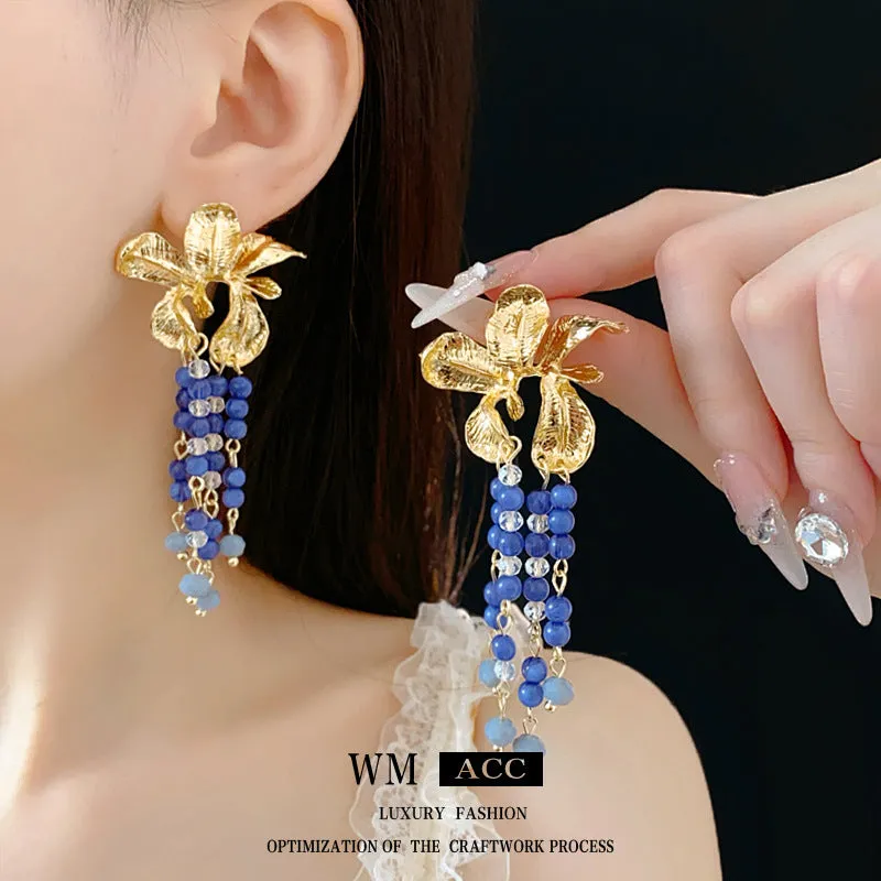 Luxurious Flower Geometric Flower Artificial Crystal Electroplating Earrings