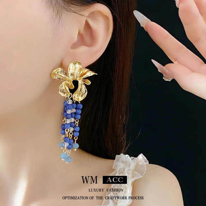 Luxurious Flower Geometric Flower Artificial Crystal Electroplating Earrings