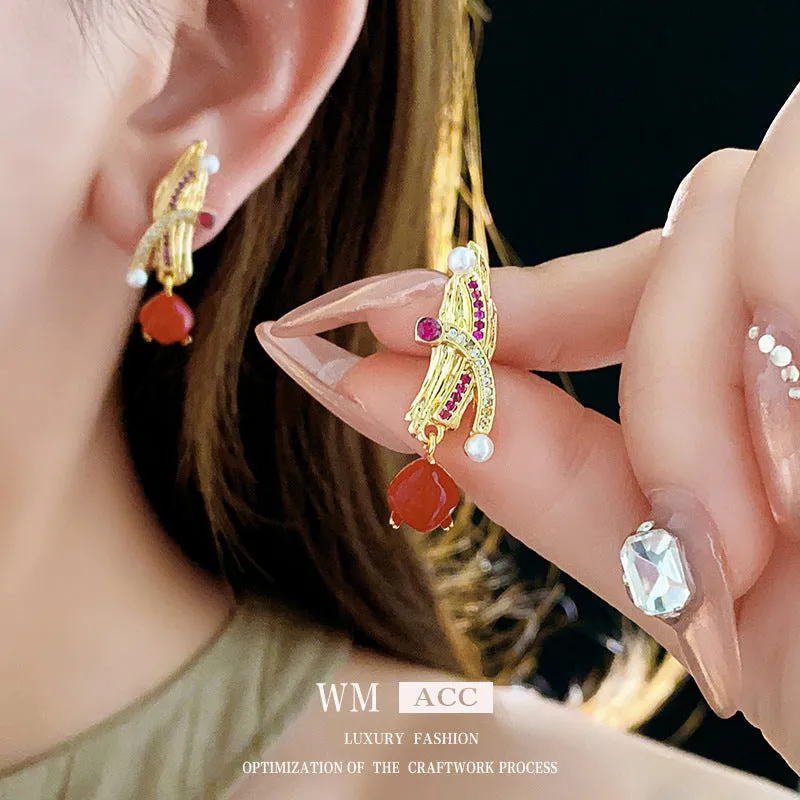 Luxurious Quadrilateral Geometric Zircon Electroplating Earrings