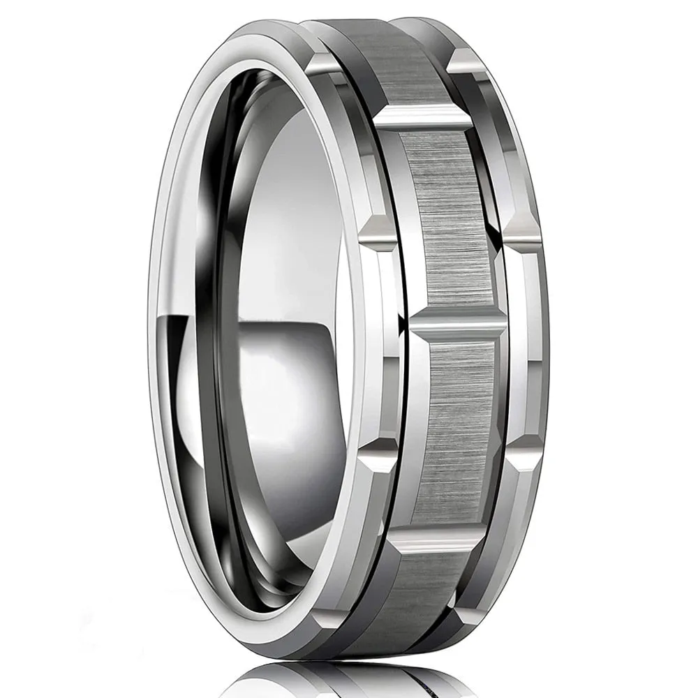 Men's Fashion Simple Tungsten Carbide Gold Color Grooved Ring