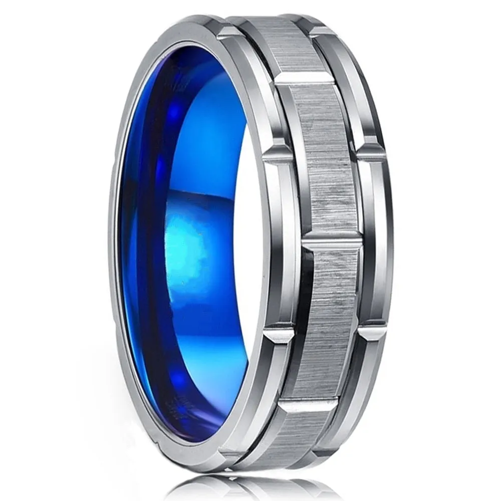 Men's Fashion Simple Tungsten Carbide Gold Color Grooved Ring