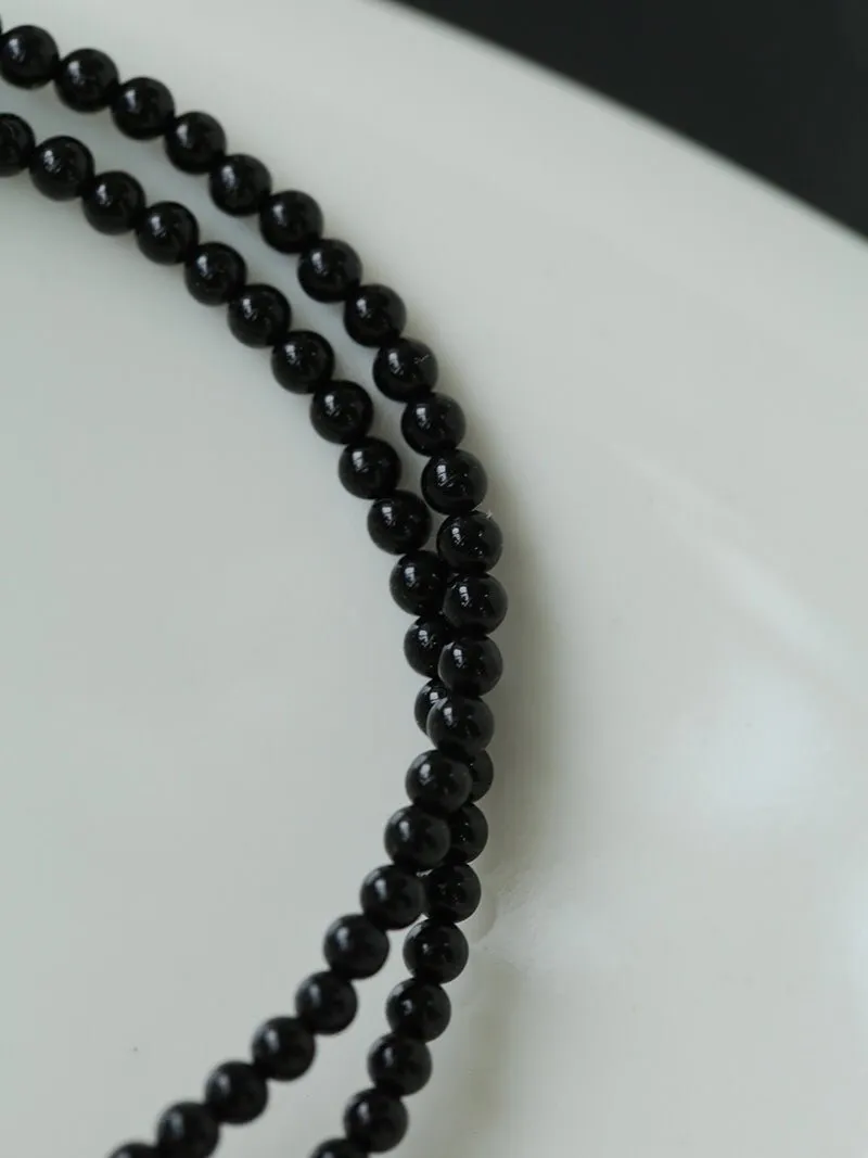 Minimalist Modern Baroque Pearl Black Agate Beaded Necklace