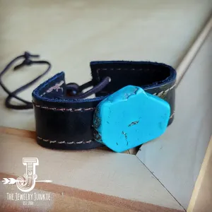 **Narrow Leather Cuff w/ Turquoise Slab-Black 015g