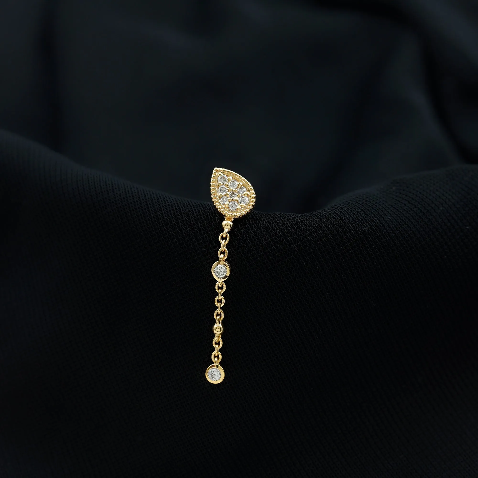 Natural Diamond Gold Chain Dangle Earring for Cartilage Piercing