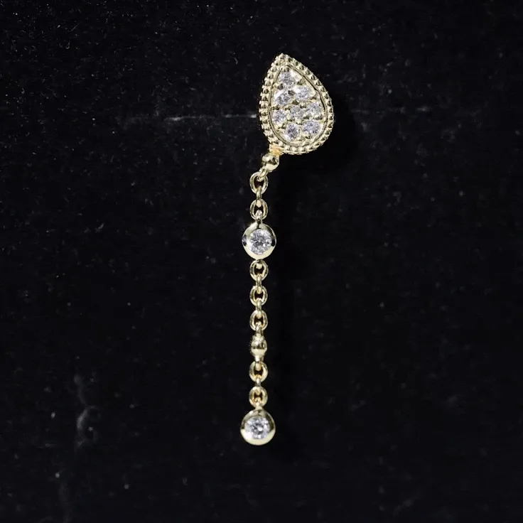 Natural Diamond Gold Chain Dangle Earring for Cartilage Piercing