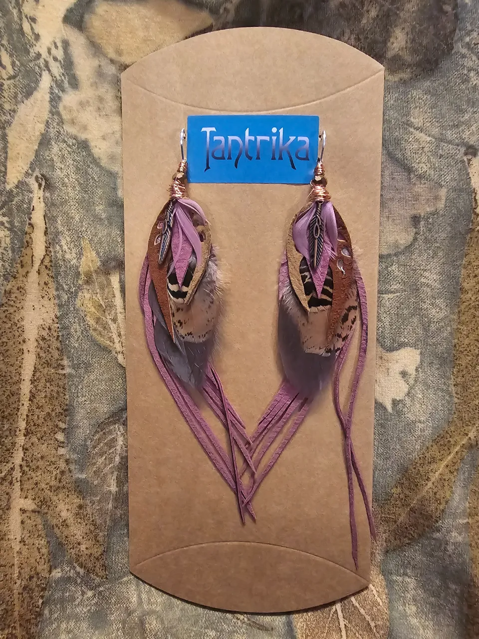 Olive Feather & Leather Earrings