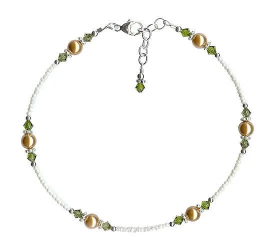 Olive Gold Pearl Beaded Anklet