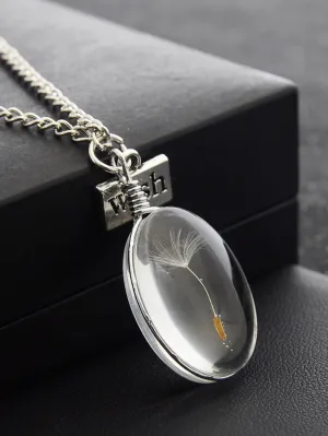 Oval Dandelion Glass Pendant Necklace for Women Girls Accessories Jewelry Gifts