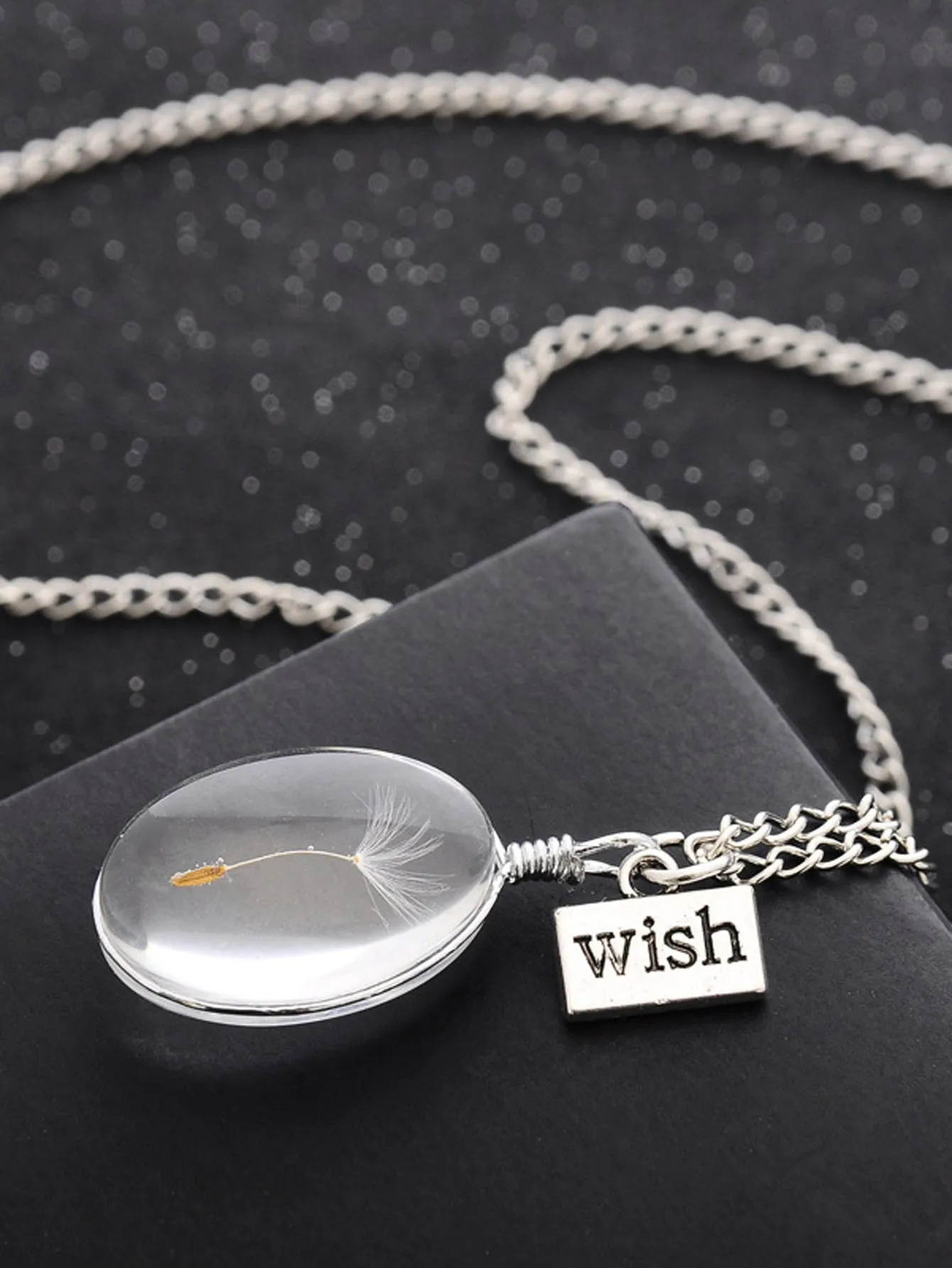 Oval Dandelion Glass Pendant Necklace for Women Girls Accessories Jewelry Gifts