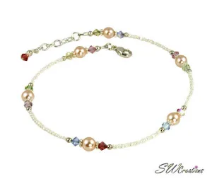 Pastel Peach Crystal Pearl Anklet