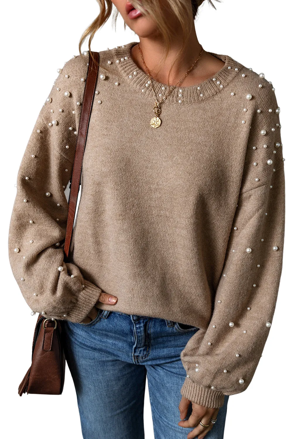 Pearl Embellished Round Neck Sweater