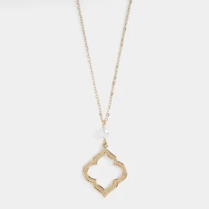 Pearl Open Shape Dangle Necklace - Gold