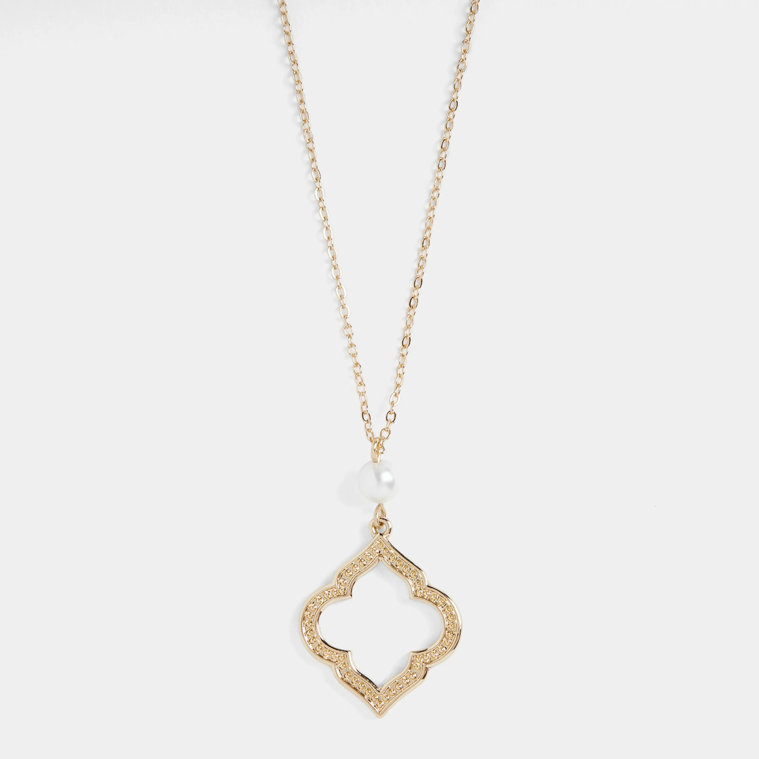 Pearl Open Shape Dangle Necklace - Gold