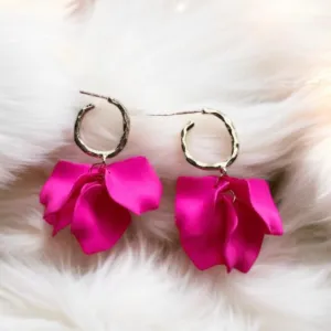 Pink - Barbie pink flower earrings | dangle petals baroque earrings | unique gold geometric floral earrings | bridal party wedding earrings Inactive