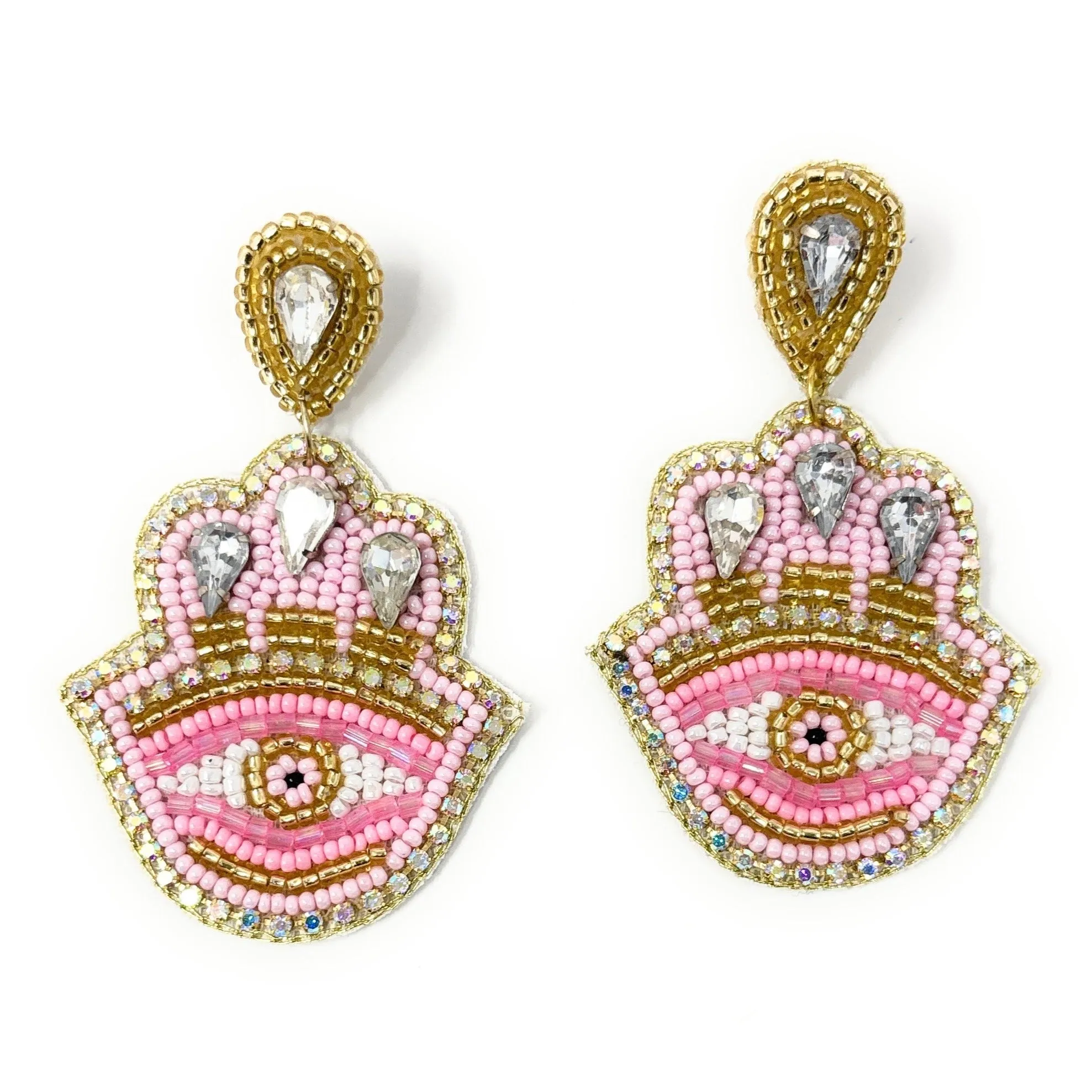 Pink Evil Eye Beaded Earrings