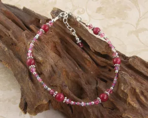 Pink Jade Crystal Silver-Plated Anklet