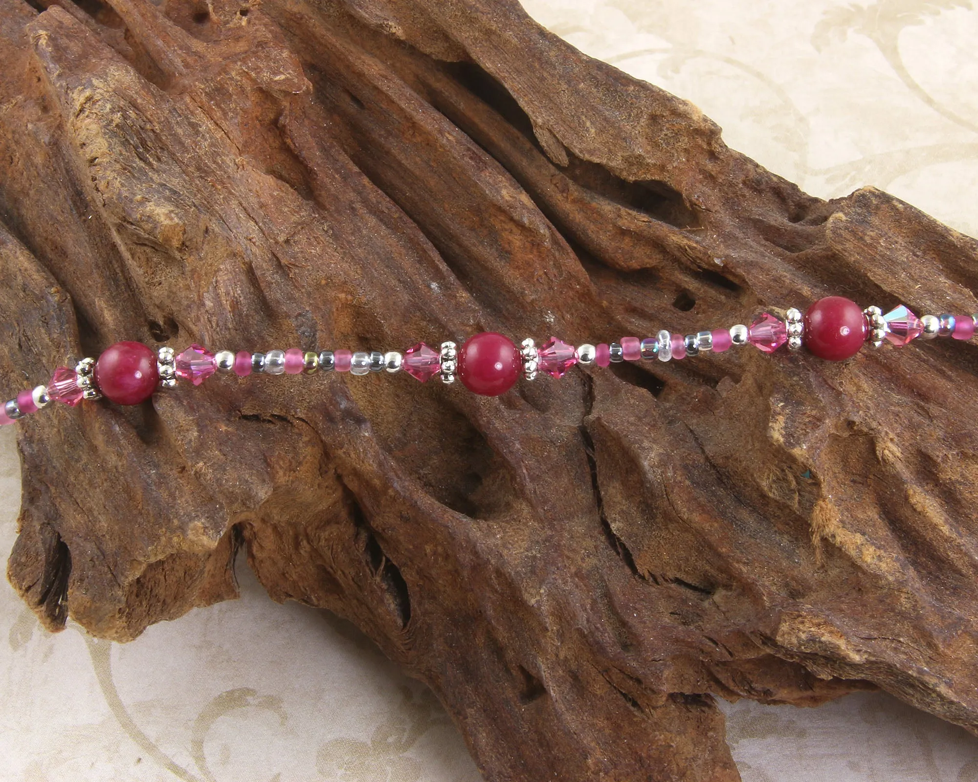 Pink Jade Crystal Silver-Plated Anklet