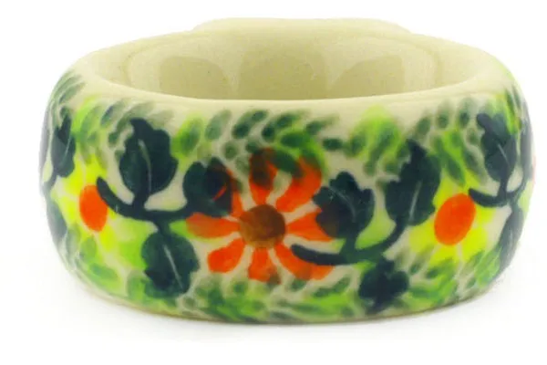 Polish Pottery 2" Napkin Ring Bold Poppies UNIKAT