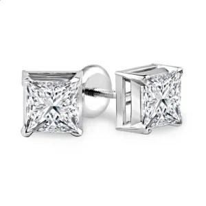 Princess Solitaire Diamond Studs (0.46 ct Diamonds) in White Gold