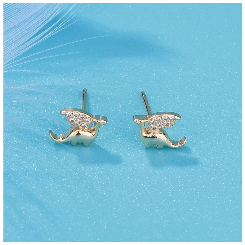 Pterodactyl Dragon Stud Earrings - Sterling Silver with 14k Gold Plating