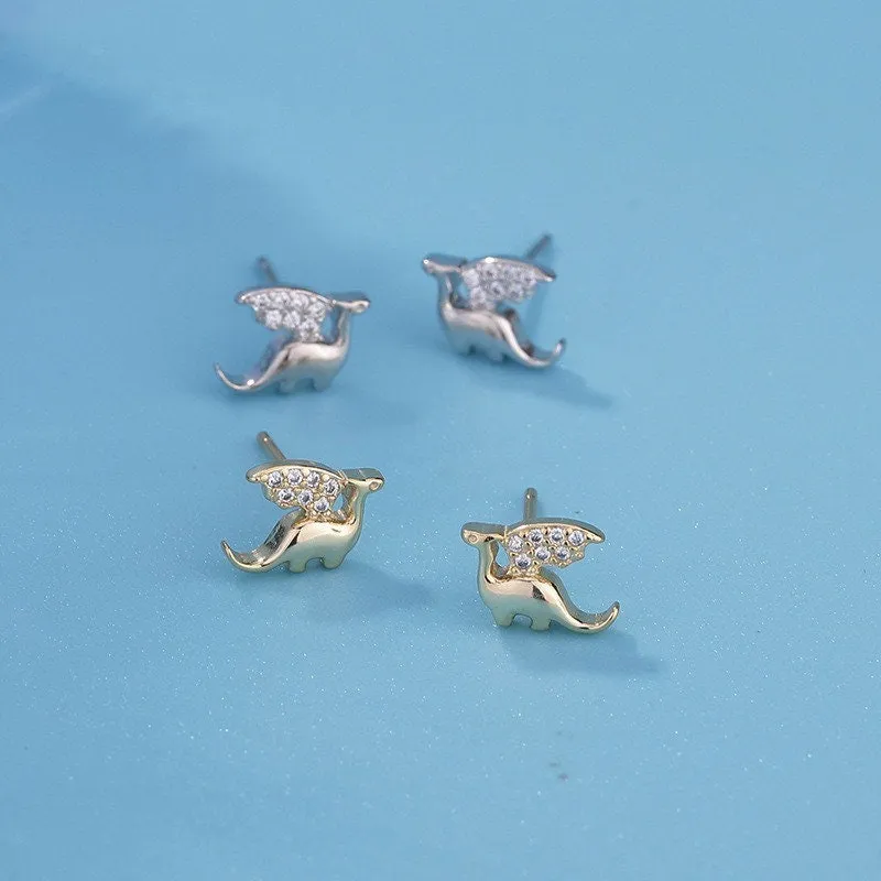 Pterodactyl Dragon Stud Earrings - Sterling Silver with 14k Gold Plating