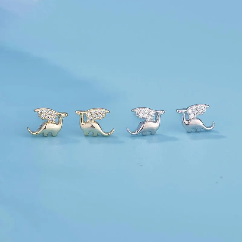 Pterodactyl Dragon Stud Earrings - Sterling Silver with 14k Gold Plating