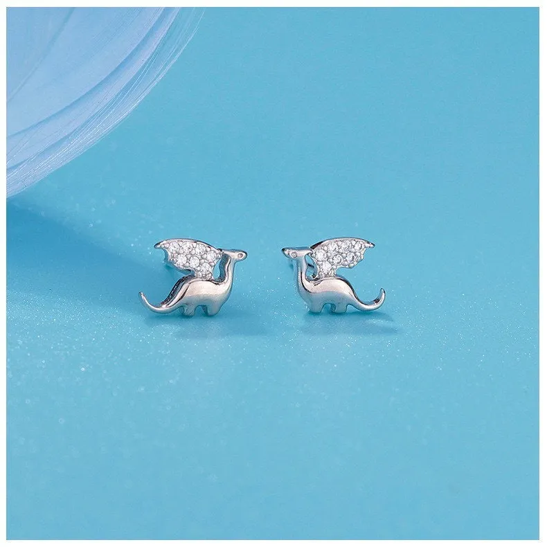 Pterodactyl Dragon Stud Earrings - Sterling Silver with 14k Gold Plating