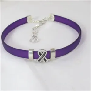 Purple Choker Awareness Ribbon Minimalist Narrow Band Necklace