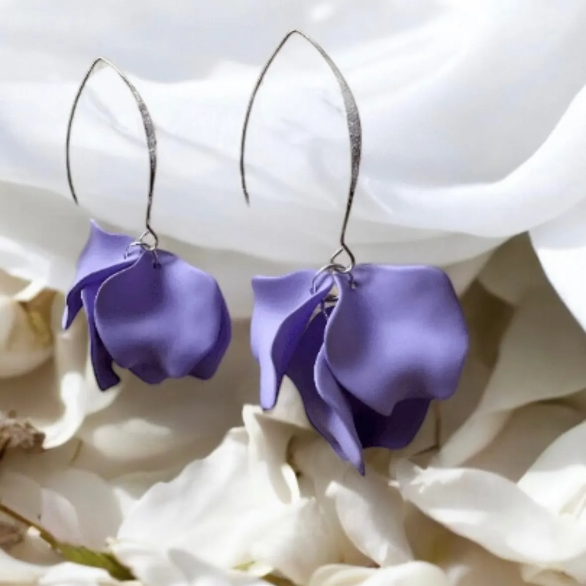 Purple - Sweet purple petals earrings | silver metal colourful floral earrings | unique baroque english garden flower earrings | wedding bridal party