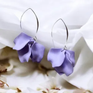 Purple - Sweet purple petals earrings | silver metal colourful floral earrings | unique baroque english garden flower earrings | wedding bridal party