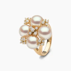 Raindrop 18K Gold Akoya Pearl and Diamond Mini Motif Ring